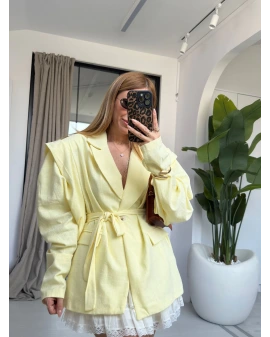 SARI TASARIM KUŞAKLI CEKET