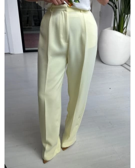 SARI YÜKSEK BEL DÖKÜMLÜ PANTOLON