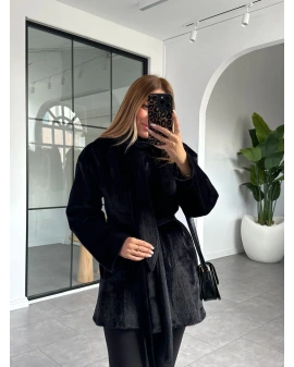 SİYAH BELDEN OTURMALI ŞAL YAKA KAŞE CEKET