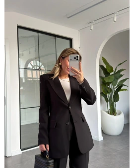 SİYAH BELDEN OTURTMALI BLAZER CEKET