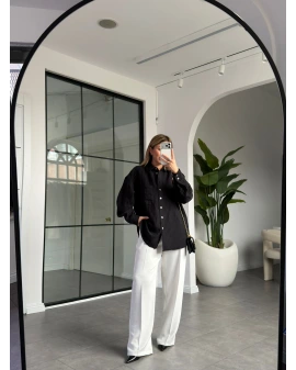 SİYAH ÇİZGİLİ DOKULU GÖMLEK