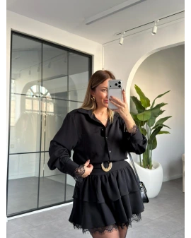 SİYAH DANTEL DETAY GOLD TOKALI ELBİSE