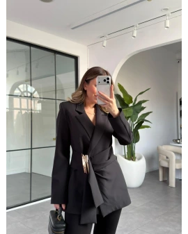 SİYAH GOLD AKSESUAR DETAY BAĞLAMALI BLAZER CEKET