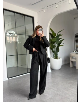 SİYAH GOLD AKSESUARLI PALAZZO CEKET TAKIM