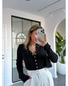 SİYAH GOLD ÇITÇITLI TRİKO BLUZ