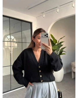 SİYAH GOLD DÜĞMELİ CEP DETAY HIRKA