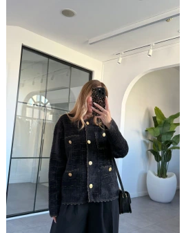 SİYAH GOLD SİMLİ CEP DETAYLI HIRKA