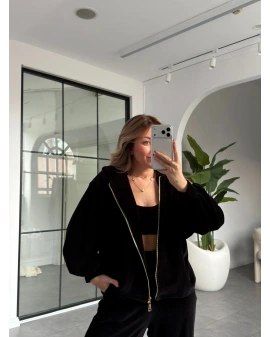 SİYAH KADİFE ÜÇLÜ TAKIM