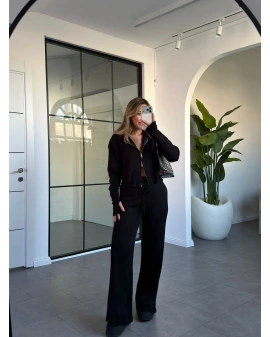 SİYAH KAPÜŞONLU PARMAK GEÇİRMELİ TRİKO TAKIM