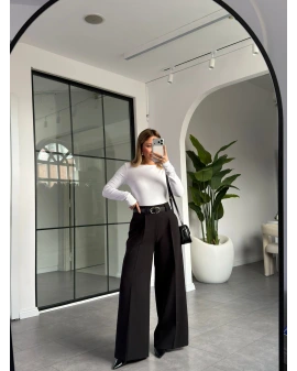 SİYAH KEMERLİ PALAZZO PANTOLON