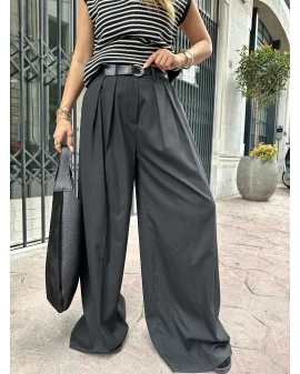 SİYAH KEMERLİ PİLİLİ PALAZZO PANTOLON