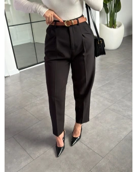 Siyah Kemerli Premium Kumaş Pantolon