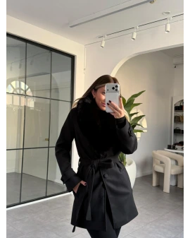 SİYAH KÜRK YAKA PREMİUM KISA KAŞE KABAN