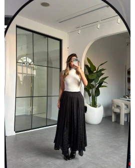 SİYAH LEOPAR DESEN ASİMETRİK SATEN ETEK