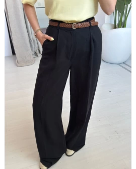Siyah Örgü Kemerli Pantalon