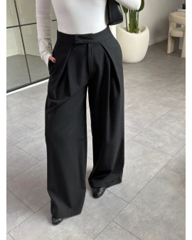 SİYAH PENSLİ DÖKÜMLÜ PALAZZO PANTOLON