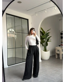 SİYAH PENSLİ DÖKÜMLÜ PALAZZO PANTOLON