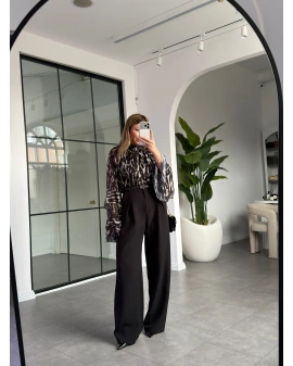 SİYAH PİLELİ İÇTEN PERVAZLI PANTOLON