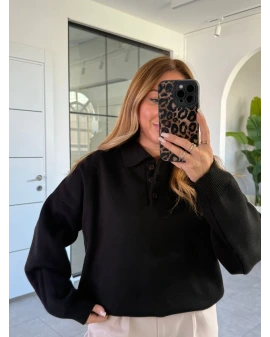 SİYAH POLO YAKA KAZAK