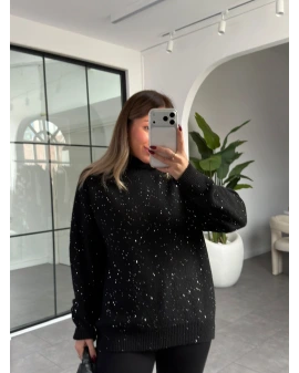 SİYAH PUL DETAY KAZAK