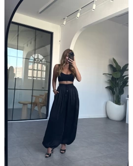 SİYAH ŞALVAR MODEL SATEN PANTOLON