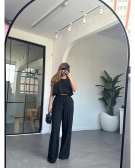 SİYAH SIFIR KOL CROP PANTOLON TAKIM