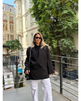 SİYAH TEK DÜĞMELİ OVERSİZE BLAZER CEKET
