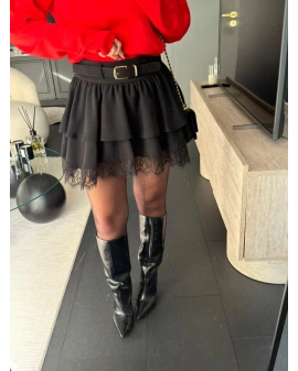 SİYAH UCU DANTEL DETAYLI MİNİ ETEK