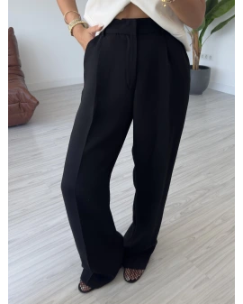 Siyah Yüksek Bel Dökümlü Pantolon