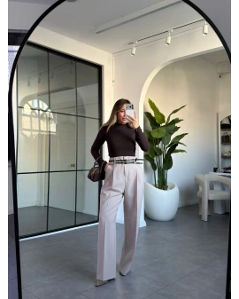 TAŞ ÇİFT KEMERLİ PİLELİ PANTOLON