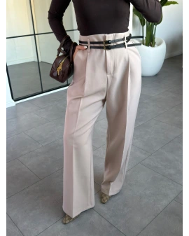 TAŞ ÇİFT KEMERLİ PİLELİ PANTOLON