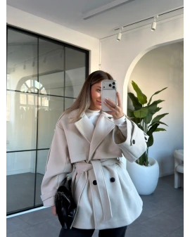 TAŞ DÜĞMELİ MANŞET DETAY KUŞAKLI KAŞE KABAN