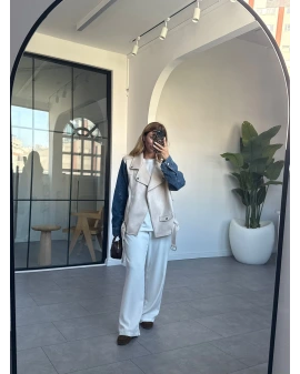 TAŞ KOLLARI KOT DETAYLI SÜET CEKET