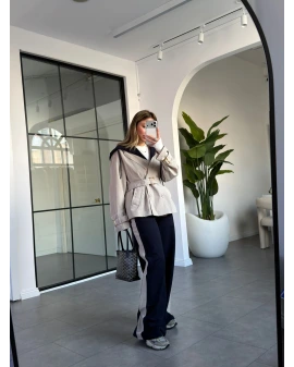 TAŞ LACİVERT KAPÜŞONLU TRENÇ TAKIM