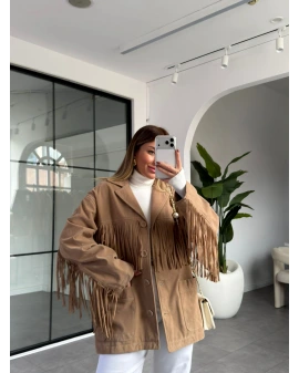 TAŞ PÜSKÜL DETAYLI SÜET CEKET