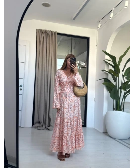 TURUNCU ÇİÇEKLİ BLUZ ETEK TAKIM