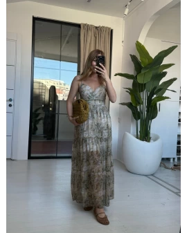 YEŞİL ASKILI ŞİFON ELBİSE