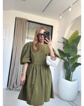 YEŞİL BALON KOL KISA ELBİSE