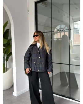 YEŞİL KADİFE YAKA EKOSE CEKET