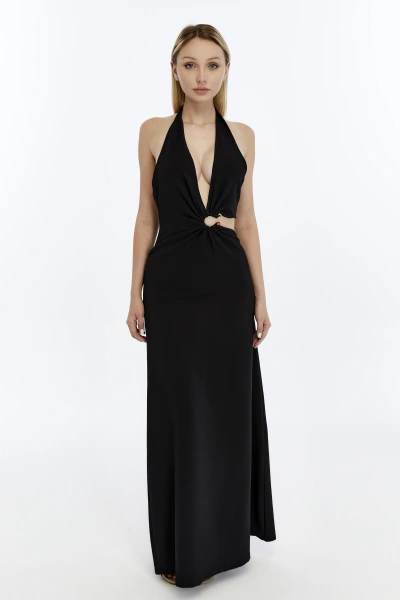 SİYAH DEKOLTE DETAYLI ELBİSE