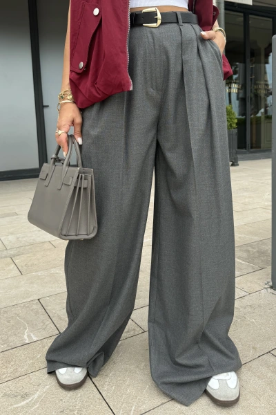 ANTRASİT KEMERLİ PİLİLİ PALAZZO PANTOLON