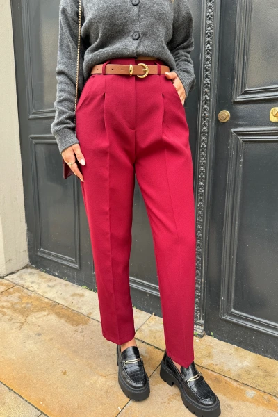 Bordo Kemerli Premium Kumaş Pantolon