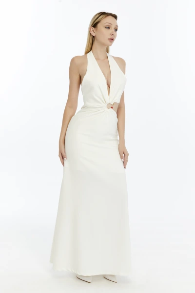 BEYAZ DEKOLTE DETAYLI ELBİSE