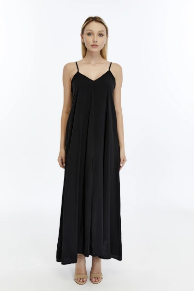 SİYAH V YAKA İP ASKILI ELBİSE