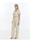 BEJ CROP KETEN PANTALON TAKIM