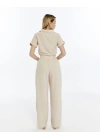BEJ CROP KETEN PANTALON TAKIM