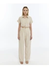 BEJ CROP KETEN PANTALON TAKIM