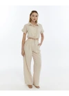 BEJ CROP KETEN PANTALON TAKIM