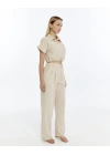BEJ CROP KETEN PANTALON TAKIM