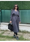 Füme Düğmeli Kruvaze Yaka Oversize Trençkot